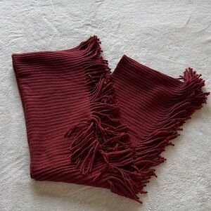 Burnt Red Knit Infinity Scarf with Fringe